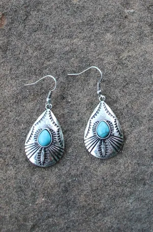 0056 SMALL TEARDROP ER W/ CENTER TURQ STONE