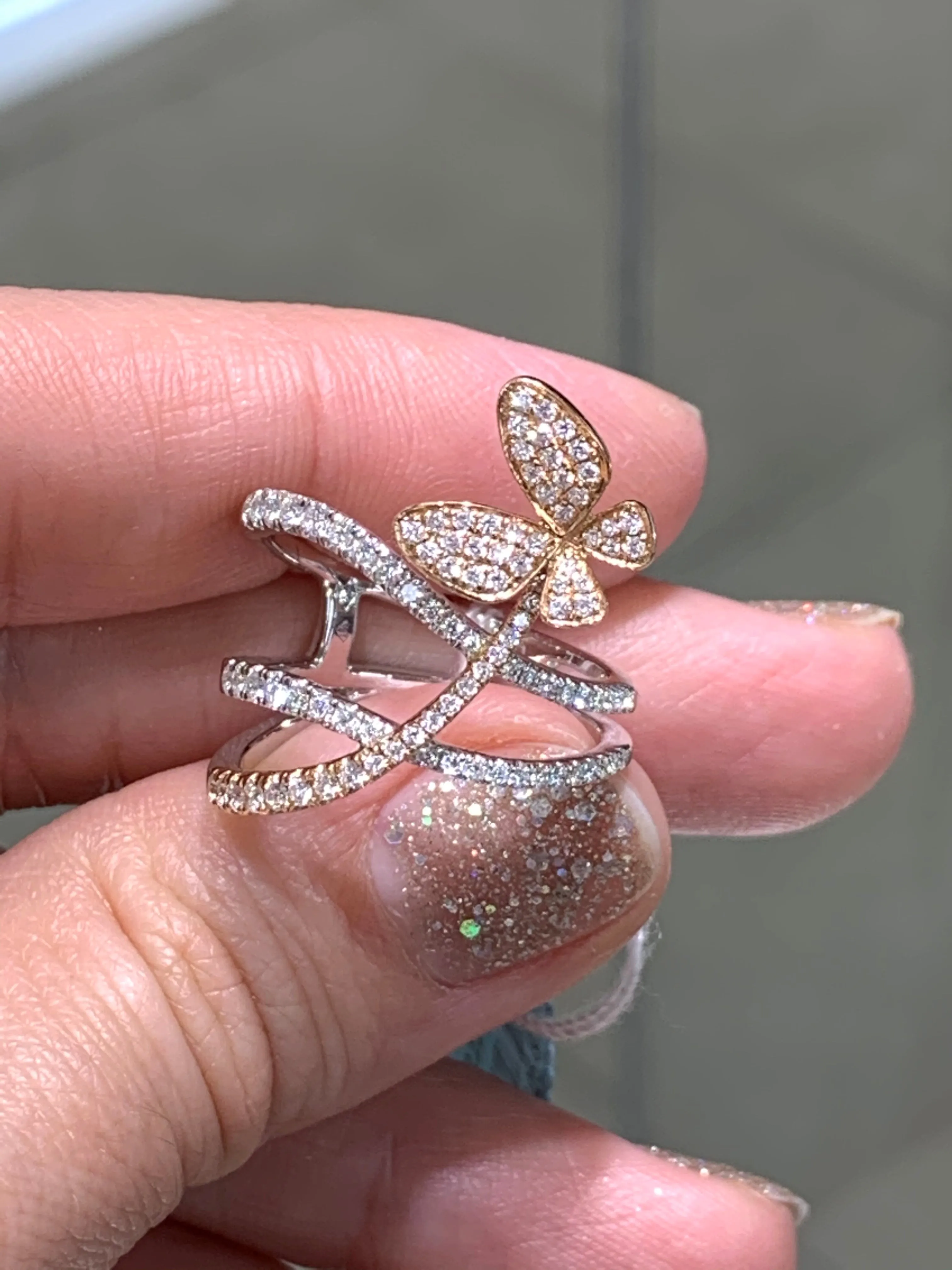 0.61CTW Two tone Diamond Butterfly Ring