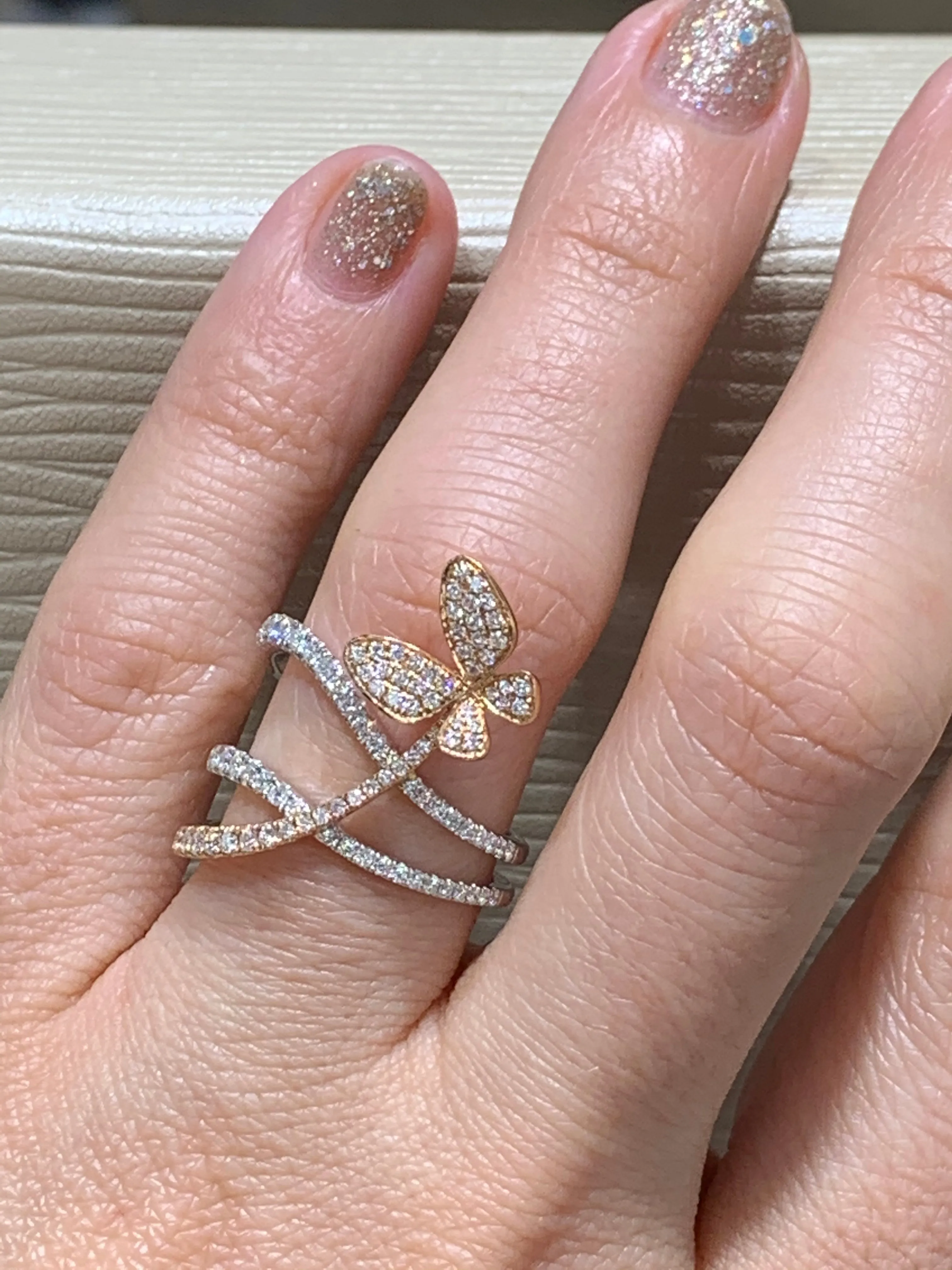0.61CTW Two tone Diamond Butterfly Ring