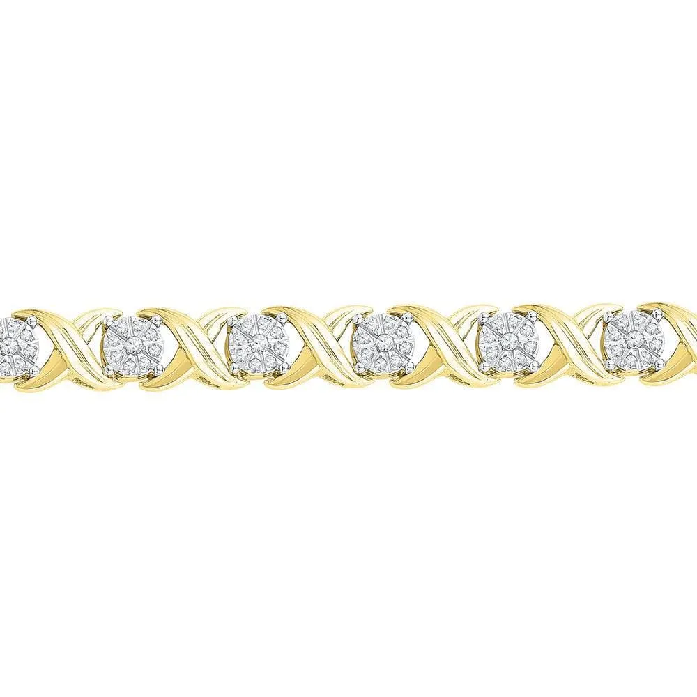 10K Yellow Gold Womens Round Diamond X Link Fashion Bracelet 1.00 Cttw