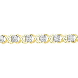 10K Yellow Gold Womens Round Diamond X Link Fashion Bracelet 1.00 Cttw