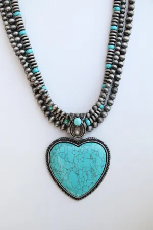 1163 3S LARGE HEART BEADED NECKLACE