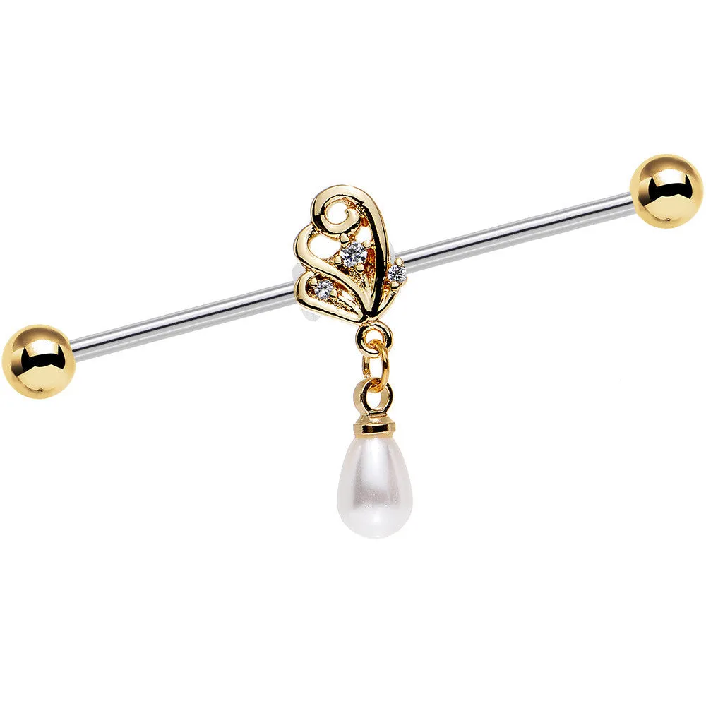 14 Gauge White Orb Winged Wonder Dangle Industrial Barbell 38mm