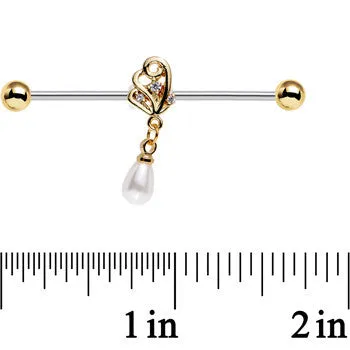 14 Gauge White Orb Winged Wonder Dangle Industrial Barbell 38mm