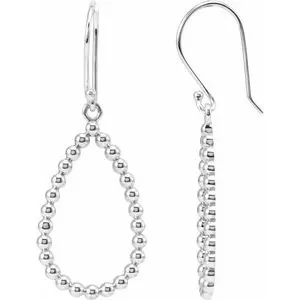14K White 35.75x13.5 mm Beaded Teardrop Earrings