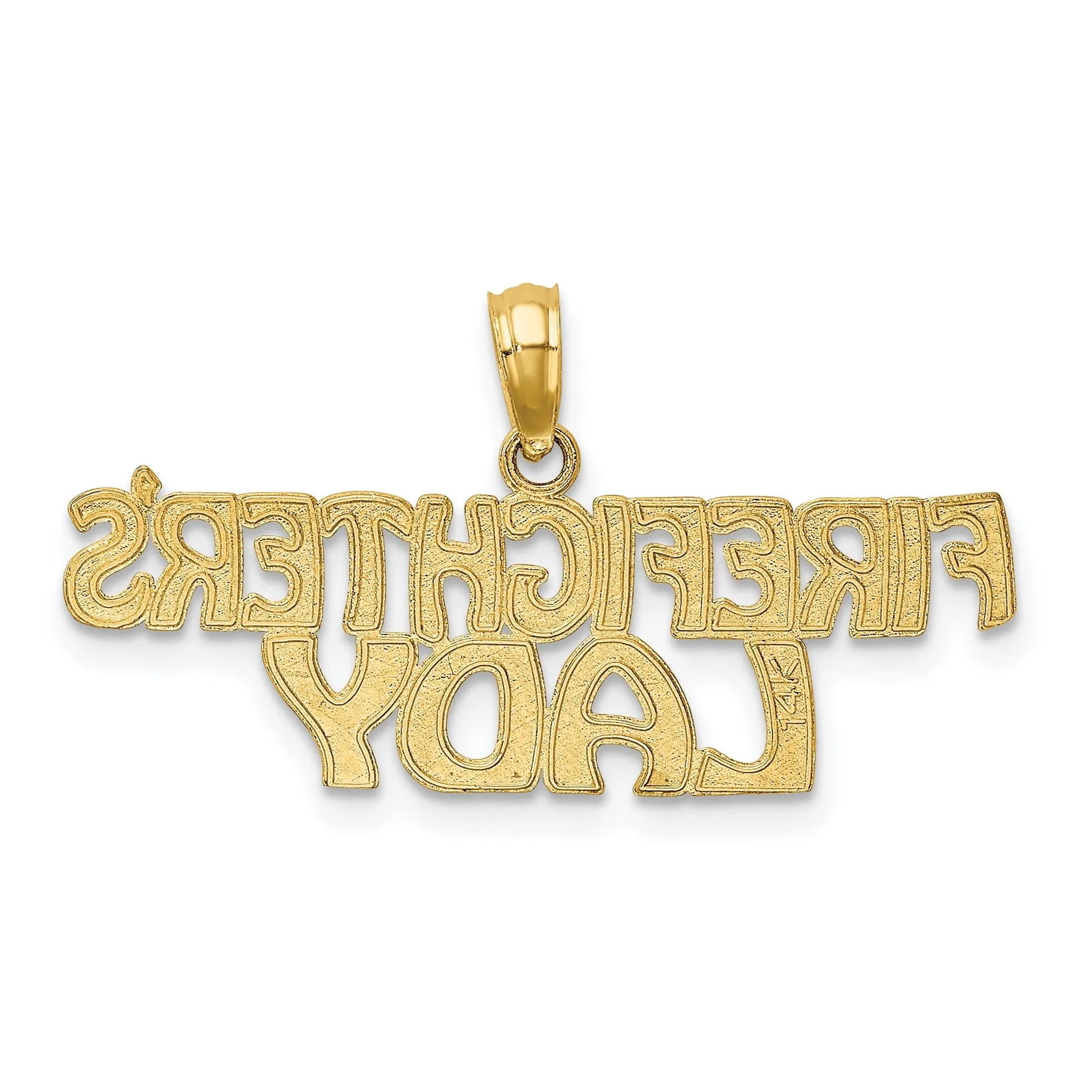 14k Yellow Gold Open Back Polished Finish FIREFIGHTER'S LADY Charm Pendant