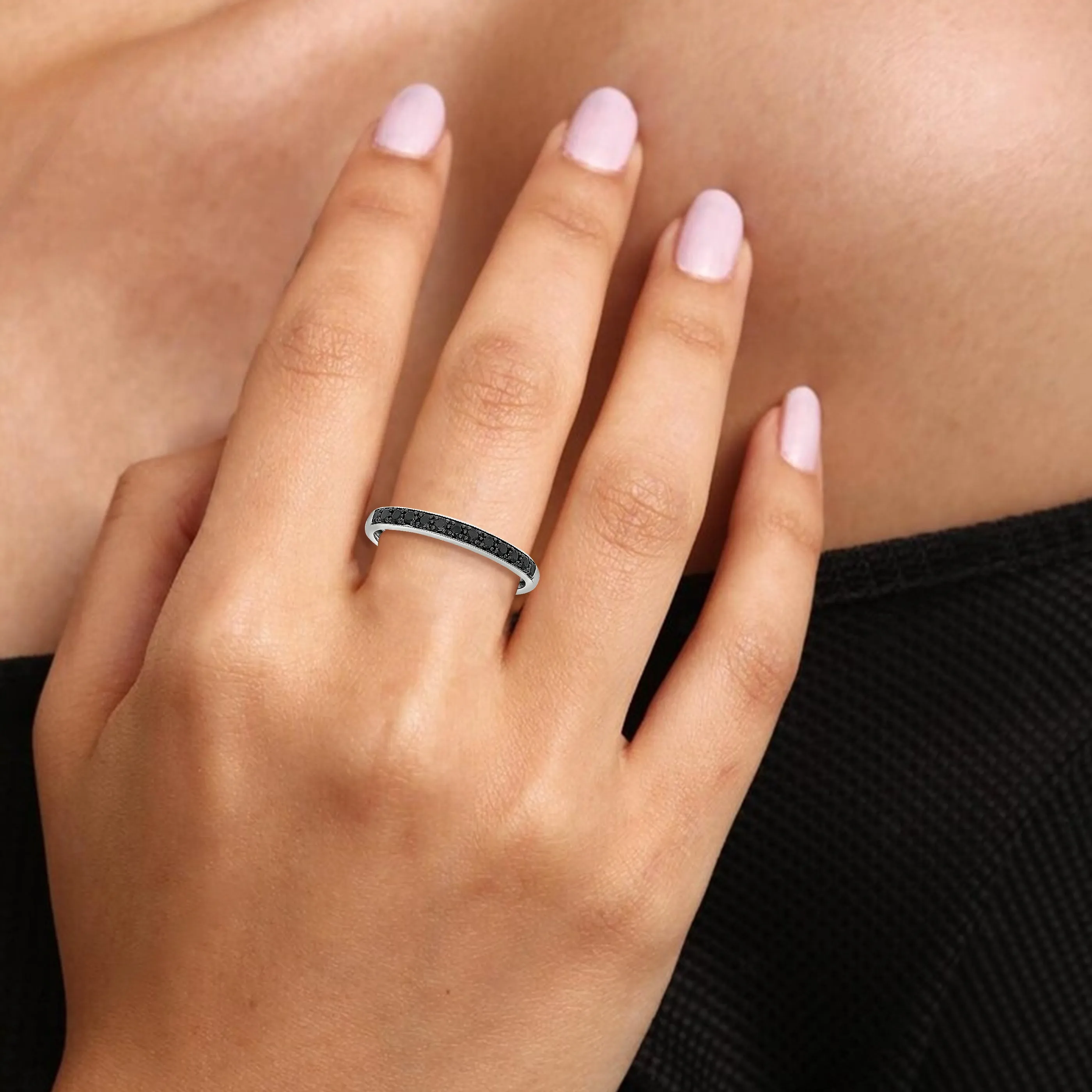 1/6 cttw Black Diamond Wedding Band in Sterling Silver