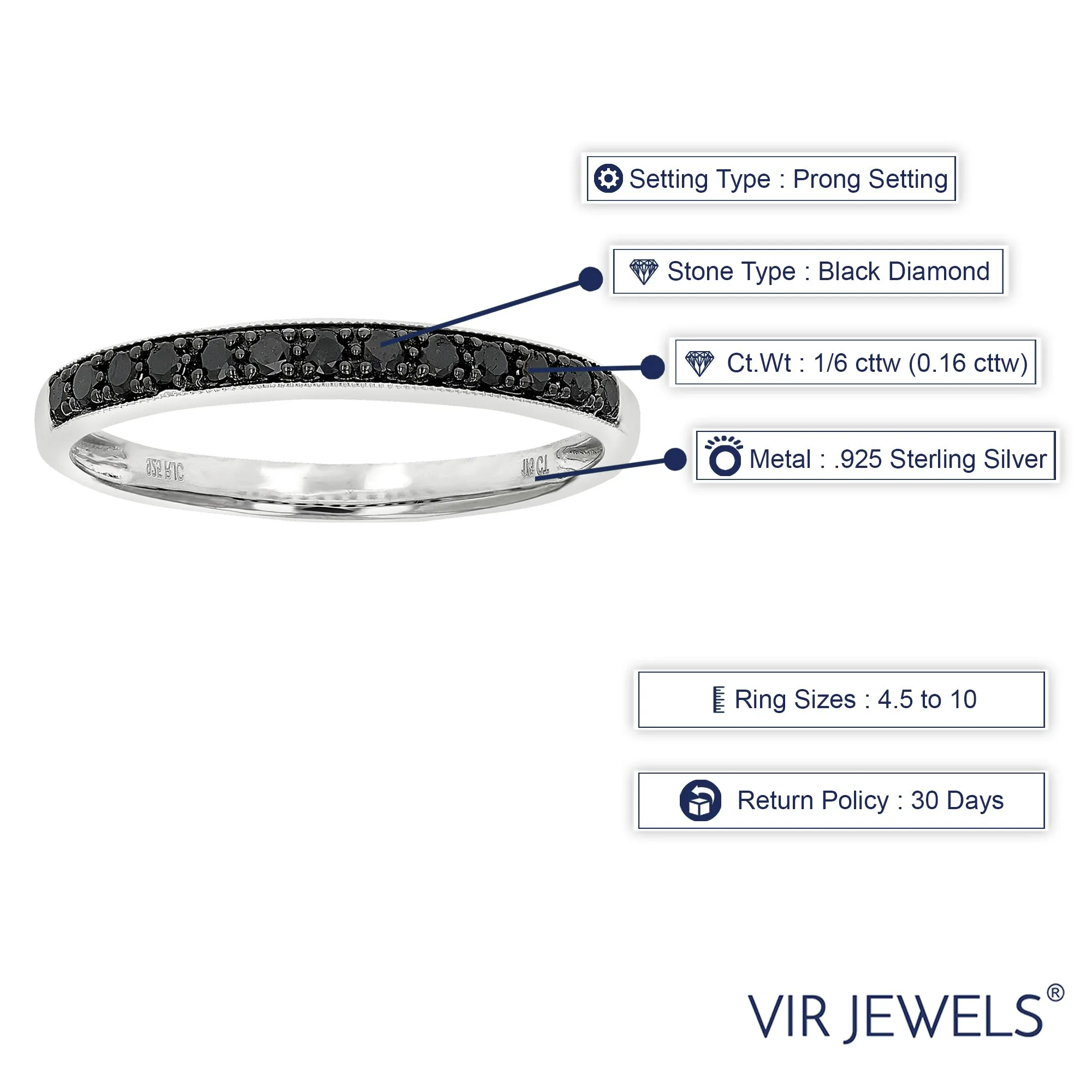 1/6 cttw Black Diamond Wedding Band in Sterling Silver