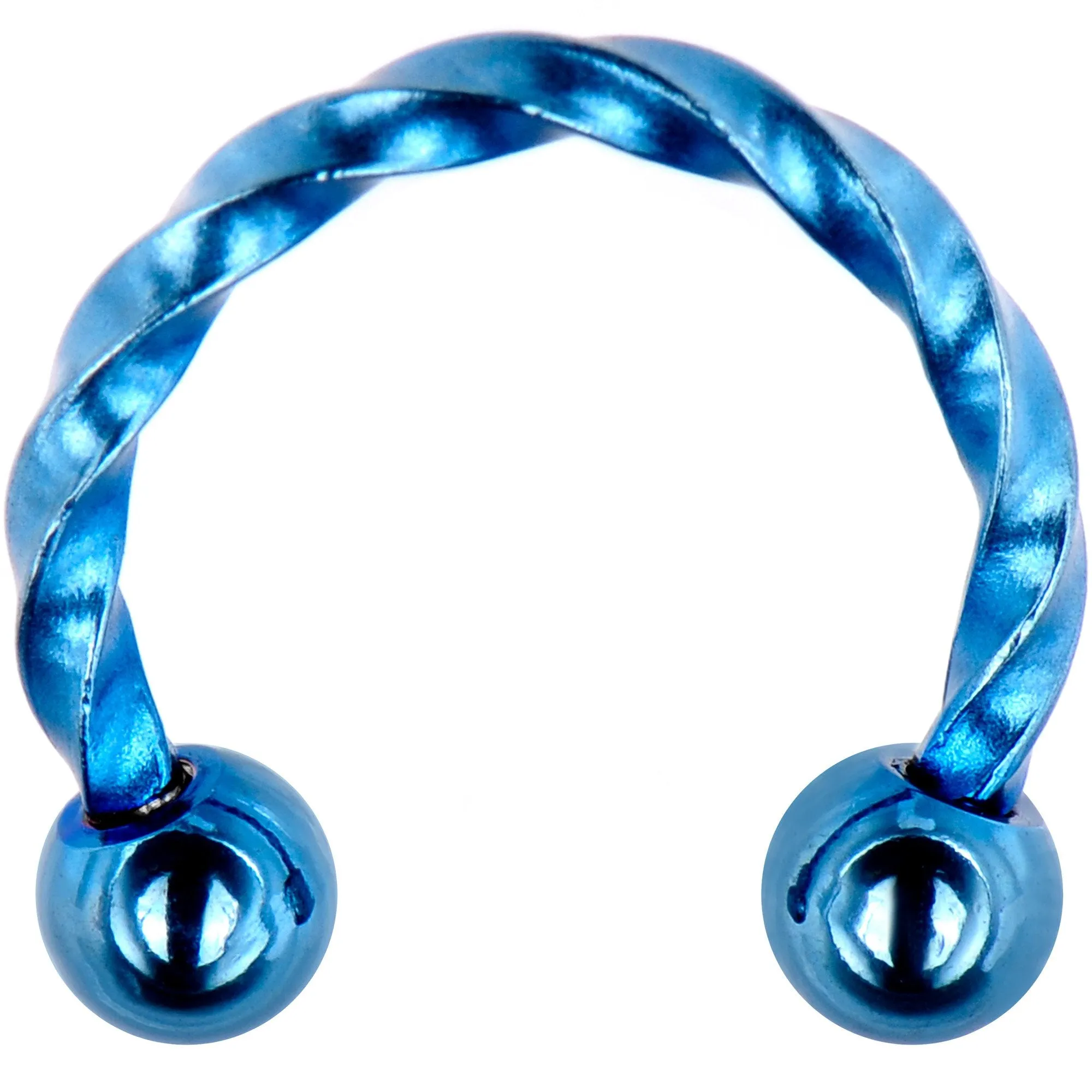 16 Gauge 5/16 Light Blue IP Seriously Twisted Horseshoe Curved Barbell