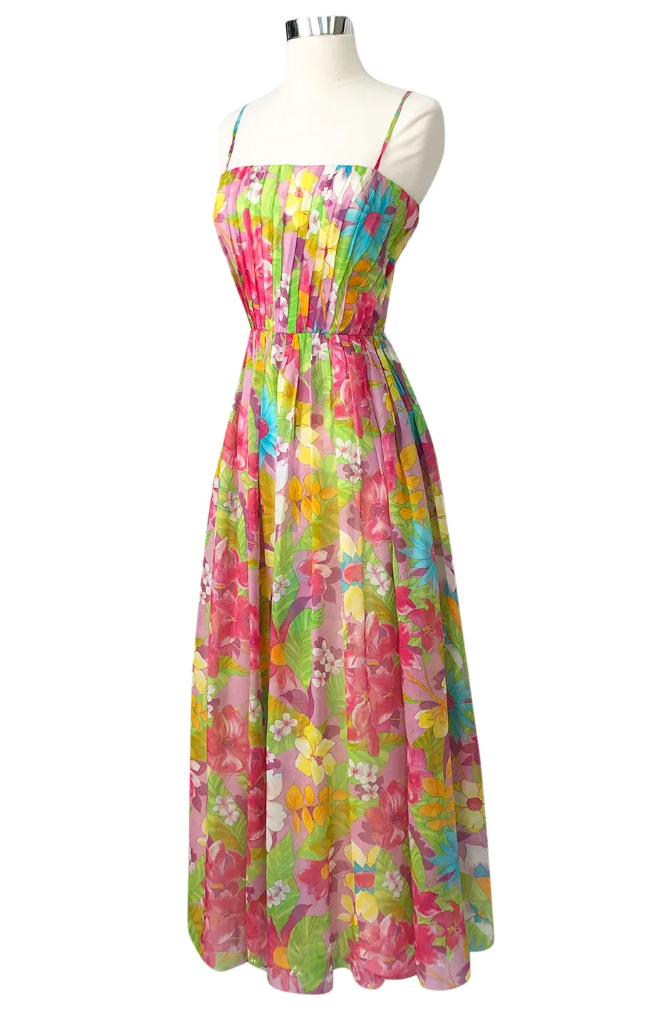 1950s Nat Kaplan Pleated Bodice Insanely Pretty Floral Print Dress