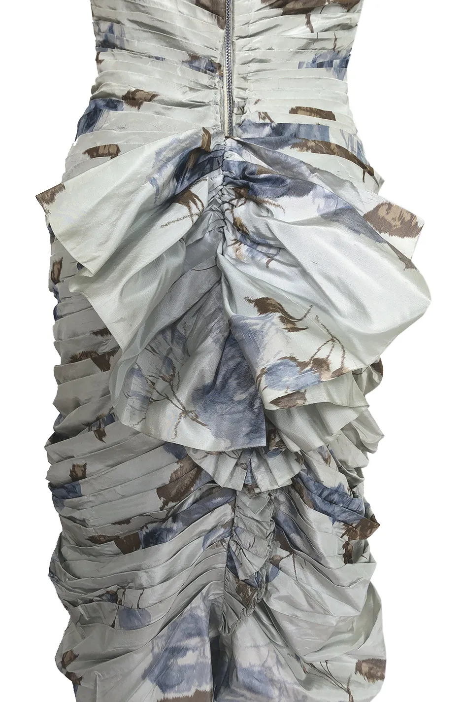 1950s Philip Hulitar Couture Floral Printed Silk Knife Pleated Dress