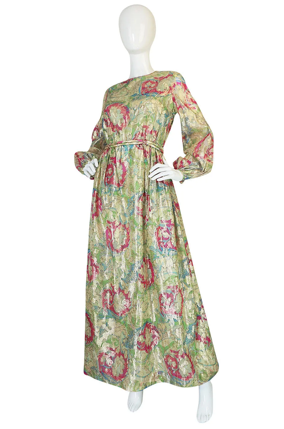 1960s Bonwit Teller Metallic Green Gown