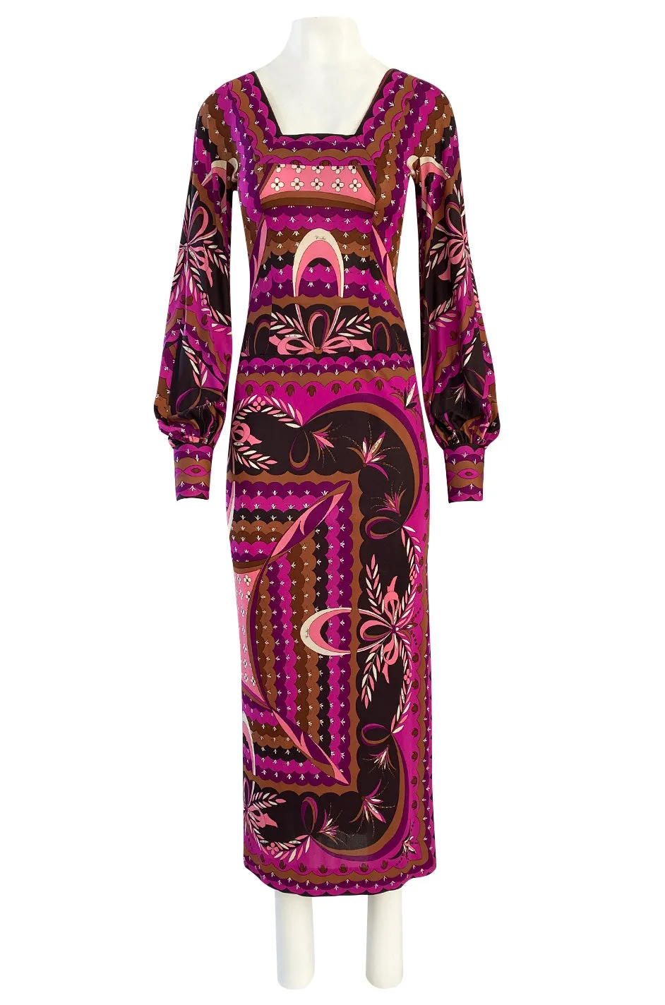 1960s Emilio Pucci Pink Floral & Ribbon Print Silk Jersey Dress w Matching Silk Chiffon Scarf
