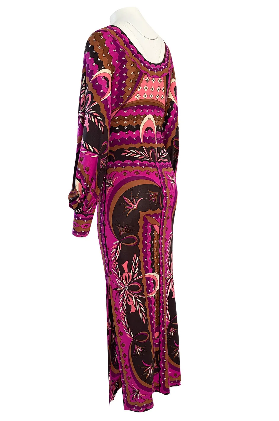1960s Emilio Pucci Pink Floral & Ribbon Print Silk Jersey Dress w Matching Silk Chiffon Scarf