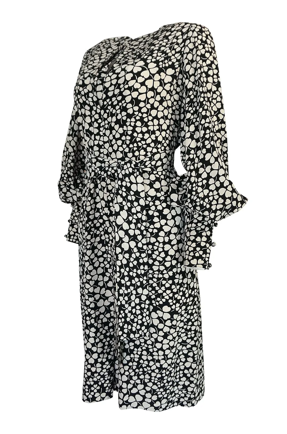 1960s James Galanos Clover & Heart Billow Sleeve Silk Dress