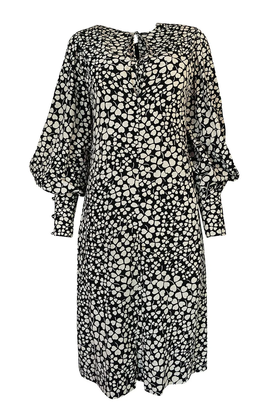 1960s James Galanos Clover & Heart Billow Sleeve Silk Dress