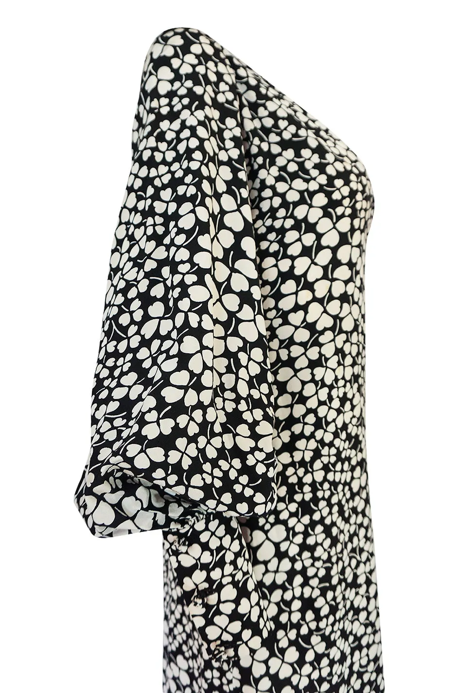 1960s James Galanos Clover & Heart Billow Sleeve Silk Dress