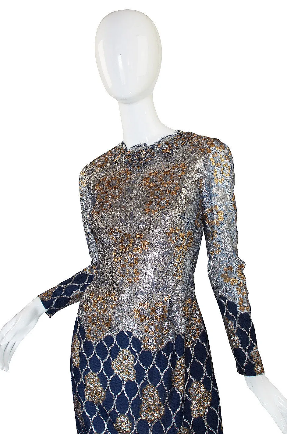 1960s Metallic Lace Pauline Trigere Gown