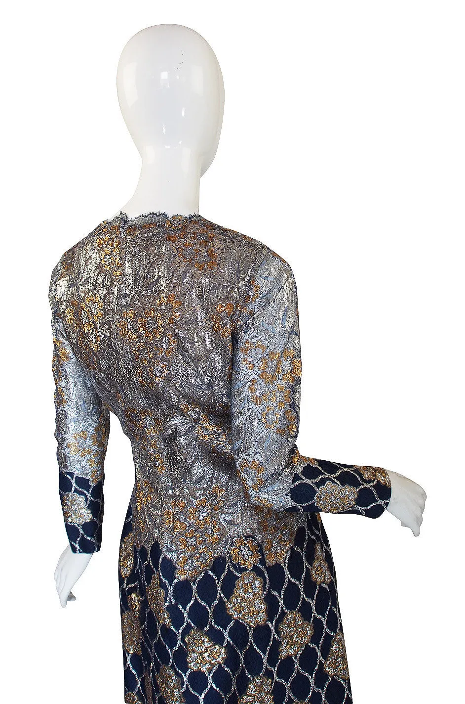 1960s Metallic Lace Pauline Trigere Gown