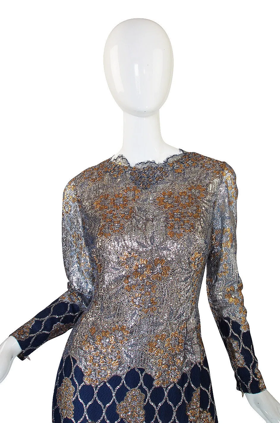 1960s Metallic Lace Pauline Trigere Gown