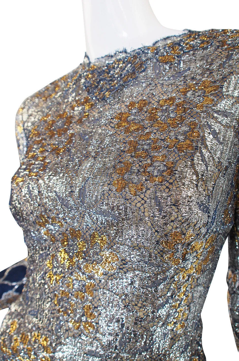 1960s Metallic Lace Pauline Trigere Gown
