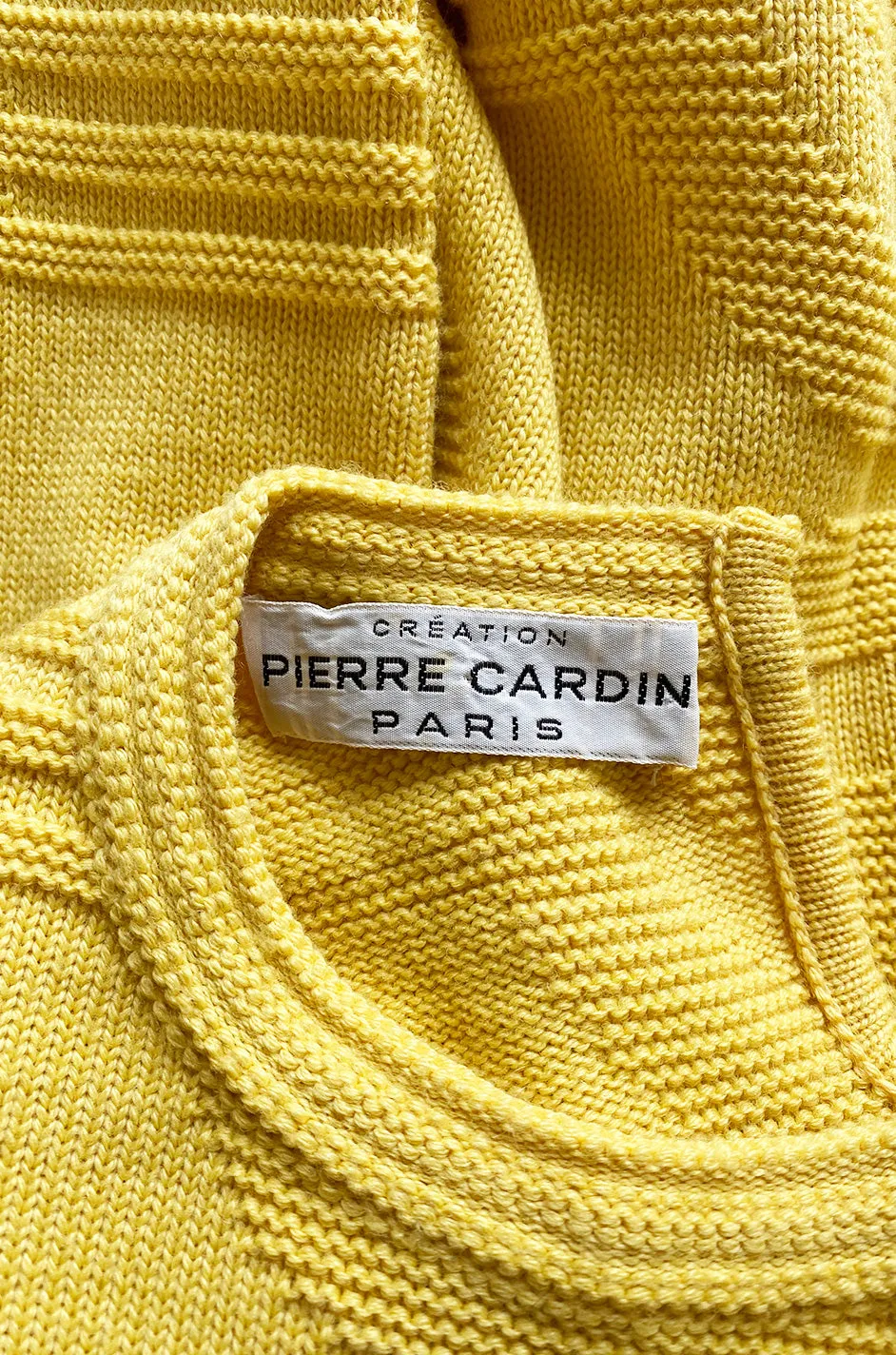 1960s Pierre Cardin Yellow Knit Mod Dress w Raised Circular Ribbed Pattern
