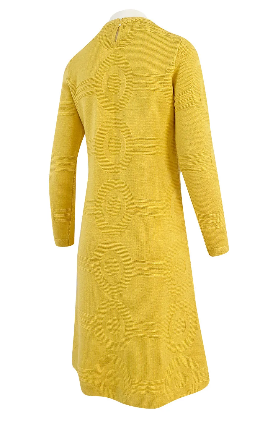 1960s Pierre Cardin Yellow Knit Mod Dress w Raised Circular Ribbed Pattern