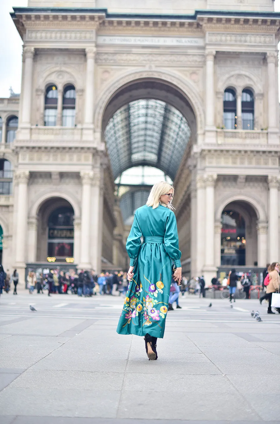 1960s Teal Traina Emerald Green Embroidered Silk Dress