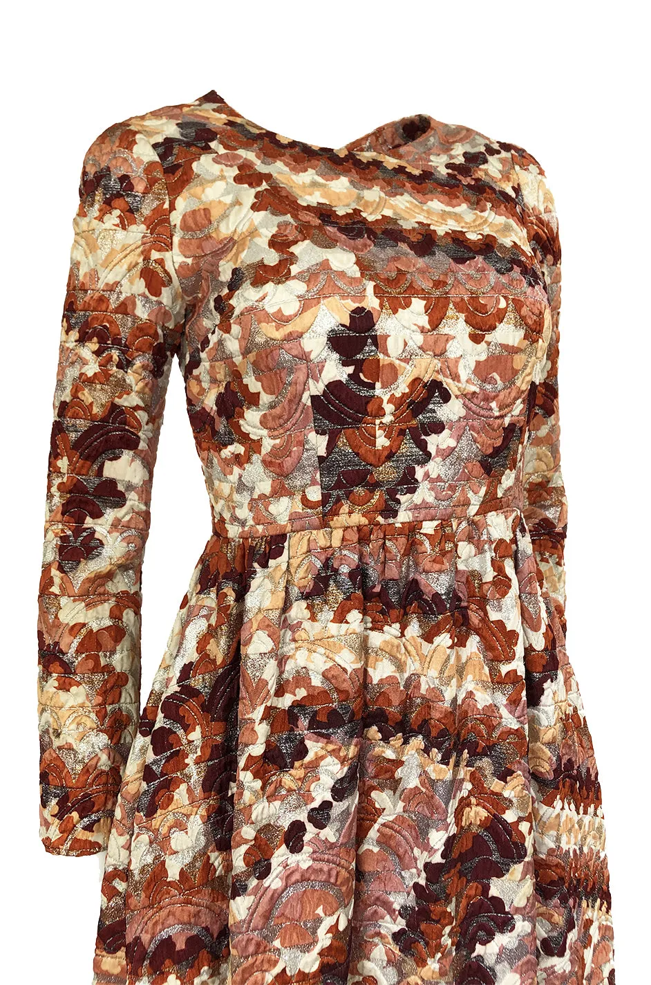 1967 Unlabeled Geoffrey Beene Silk Pink & Taupe Metallic Brocade Dress