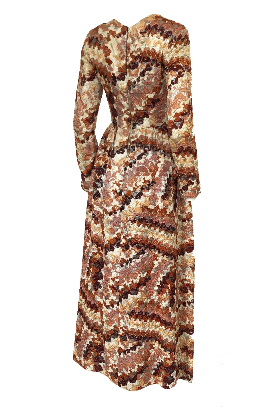 1967 Unlabeled Geoffrey Beene Silk Pink & Taupe Metallic Brocade Dress