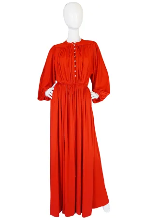 1970s Donald Brooks Red Jersey Crystal Button Dress