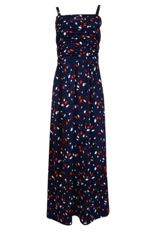 1970s Givenchy Red & White Floral Print Blue Jersey Summer Dress