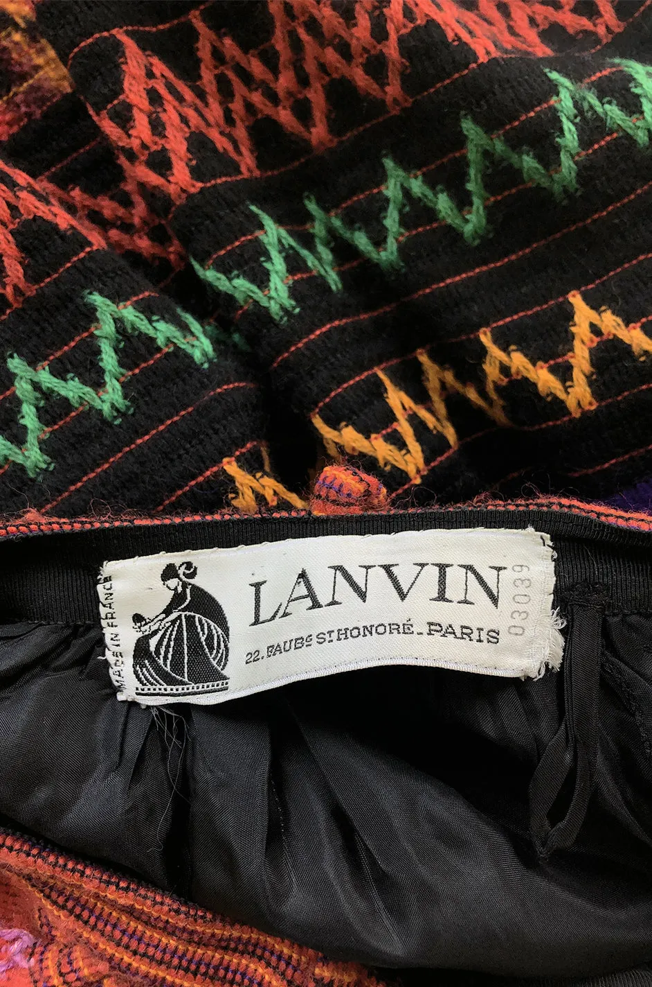 1970s Lanvin Numbered Haute Couture Hand Woven Knit Embroidery Skirt