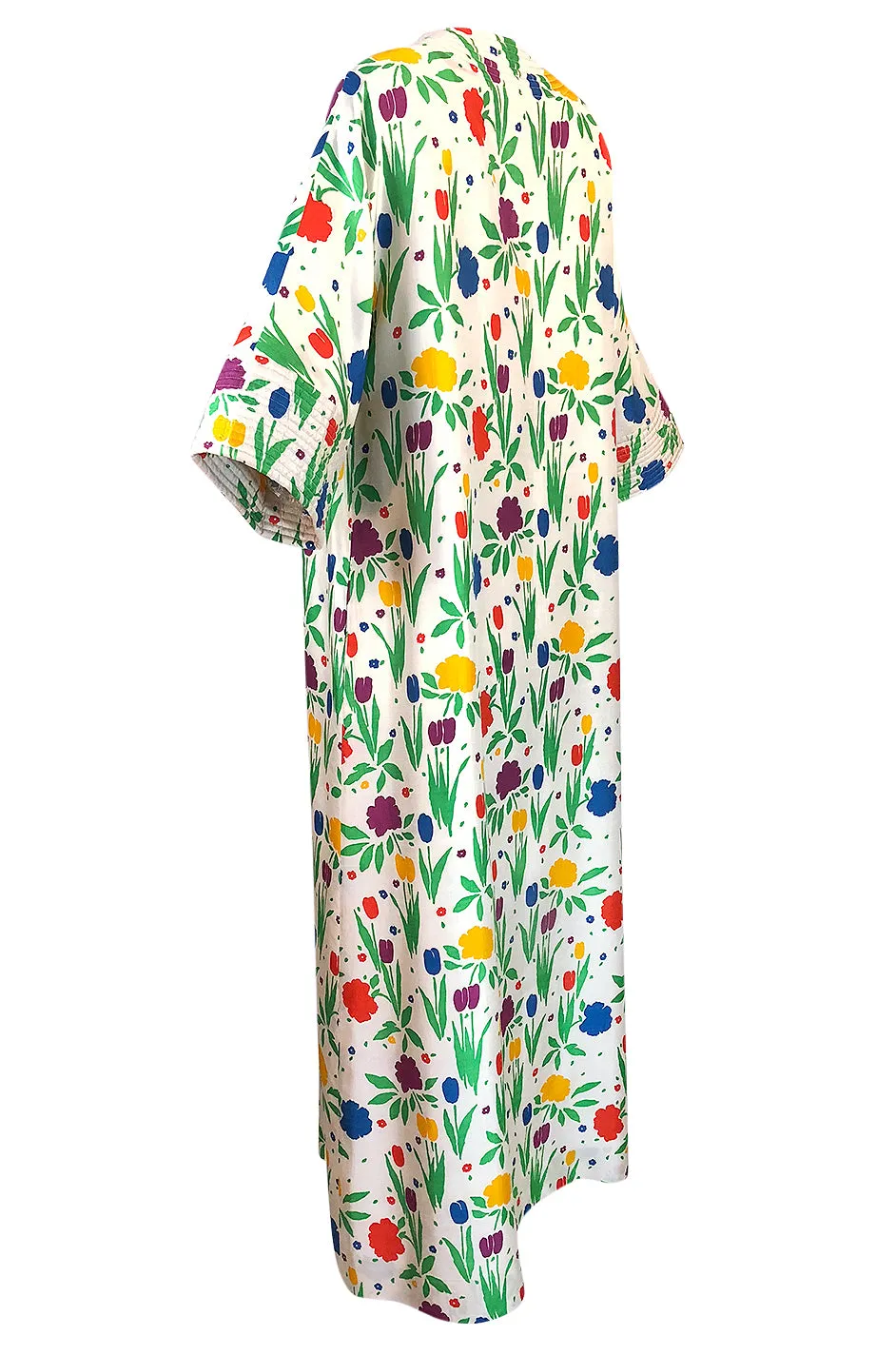 1970s Pierre Balmain Brilliant Floral Print Thai Silk Caftan Dress