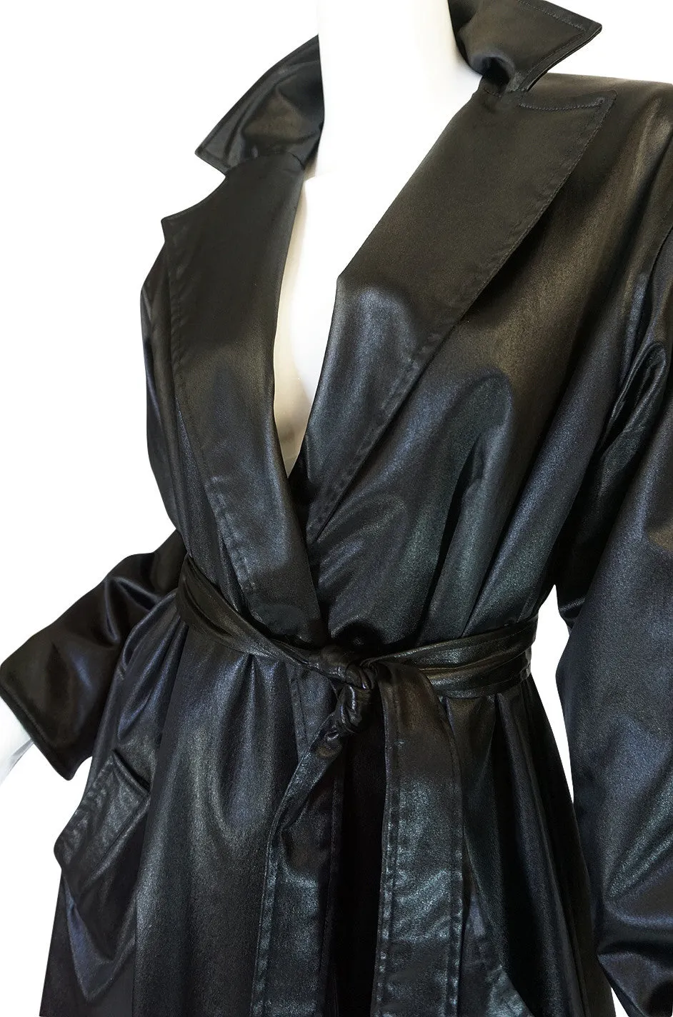 1970s Rare Black Silk Satin Halston Wrap Evening Coat