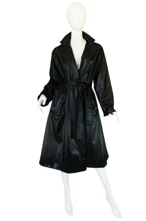 1970s Rare Black Silk Satin Halston Wrap Evening Coat