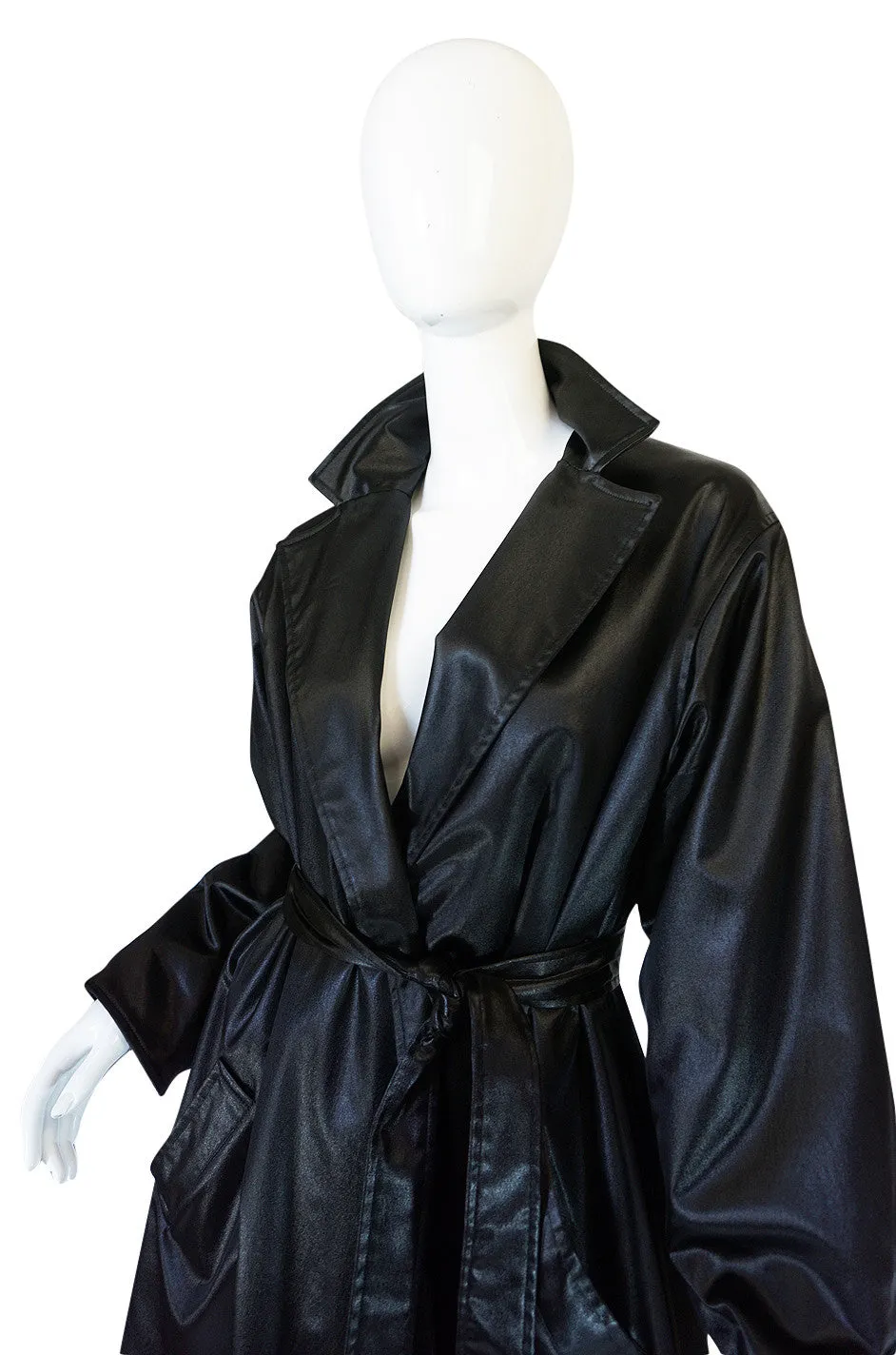 1970s Rare Black Silk Satin Halston Wrap Evening Coat