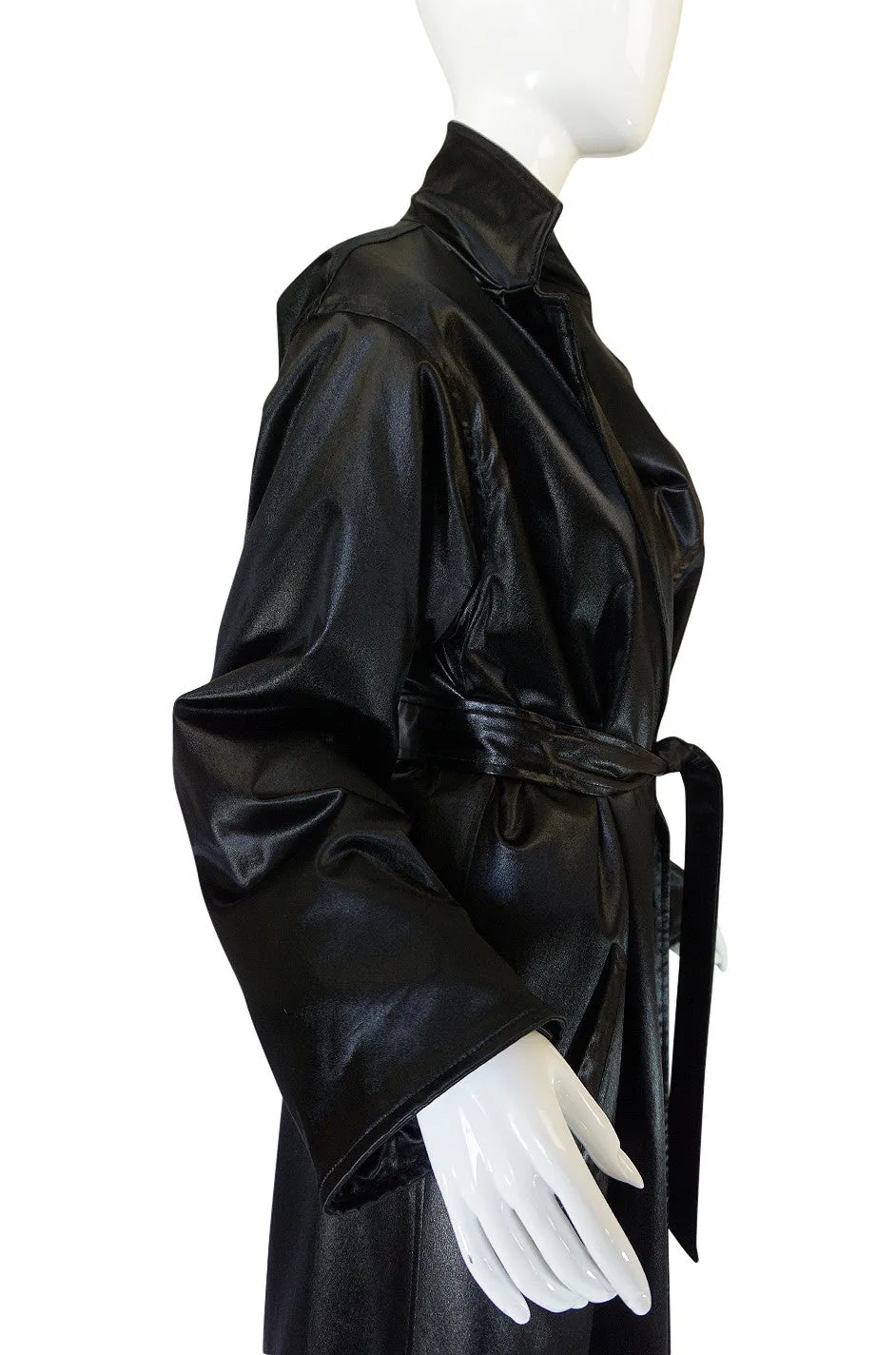 1970s Rare Black Silk Satin Halston Wrap Evening Coat