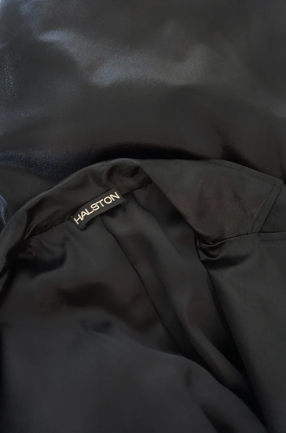 1970s Rare Black Silk Satin Halston Wrap Evening Coat