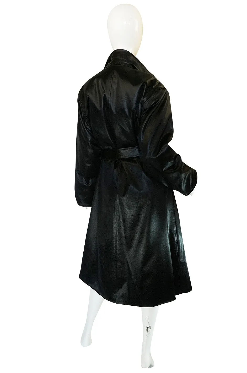 1970s Rare Black Silk Satin Halston Wrap Evening Coat