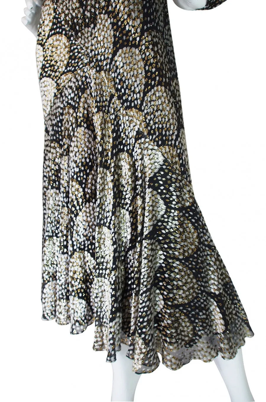 1970s Stavropoulos Metallic Silk Dress