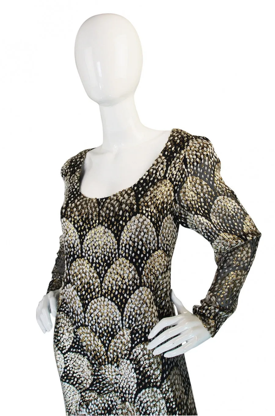 1970s Stavropoulos Metallic Silk Dress