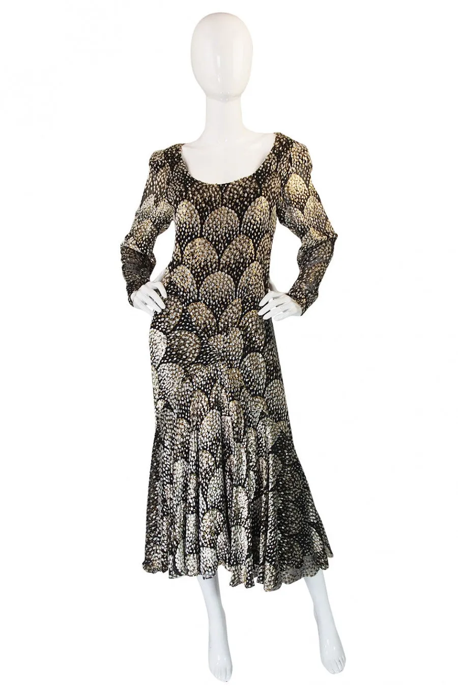 1970s Stavropoulos Metallic Silk Dress