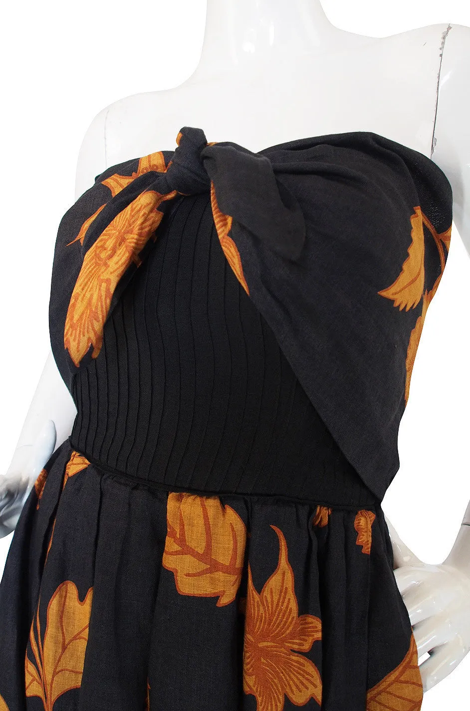 1970s Valentino Strapless Linen Dress
