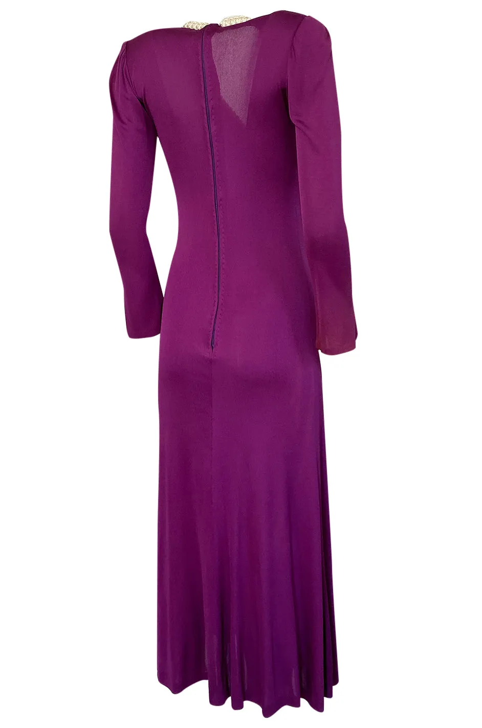 1972 Bob Mackie Ray Aghayan Purple Jersey Dress w Macrame