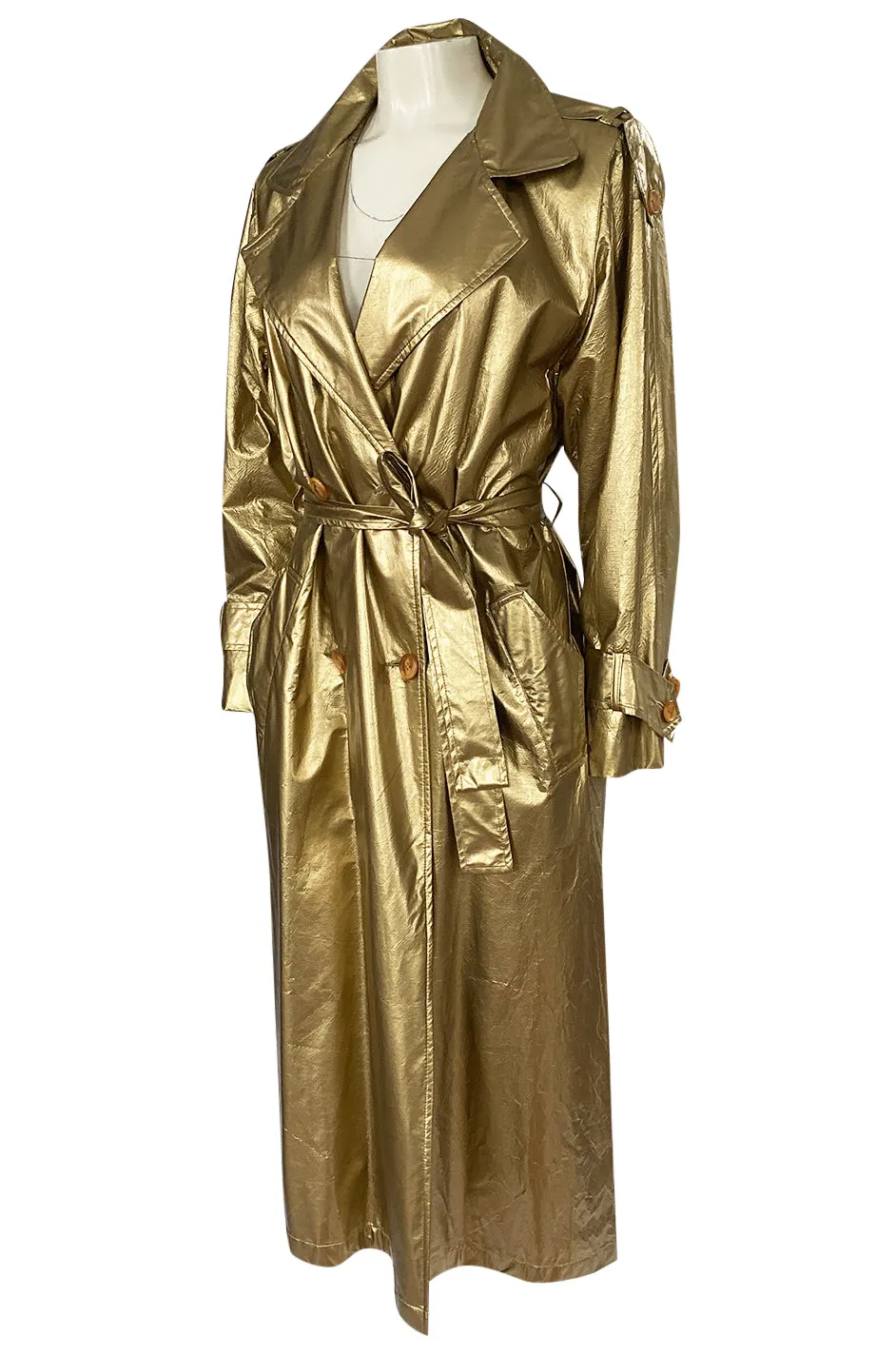 1980s Christian Dior Gold Coated Metallic Oversized Trench Coat