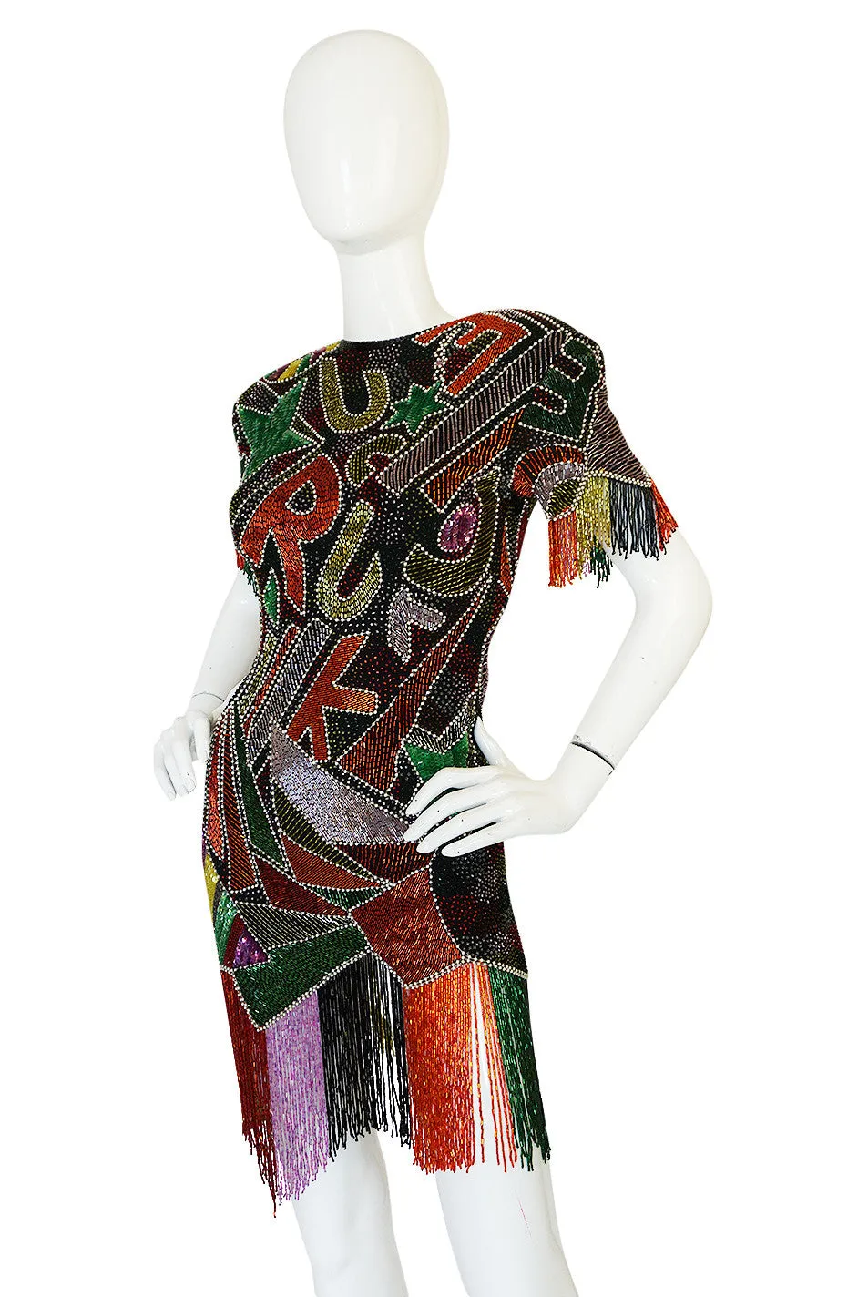 1980s Lillie Rubin Low Back Beaded Fringe Dress