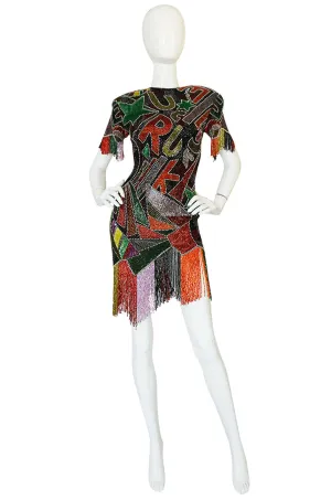 1980s Lillie Rubin Low Back Beaded Fringe Dress
