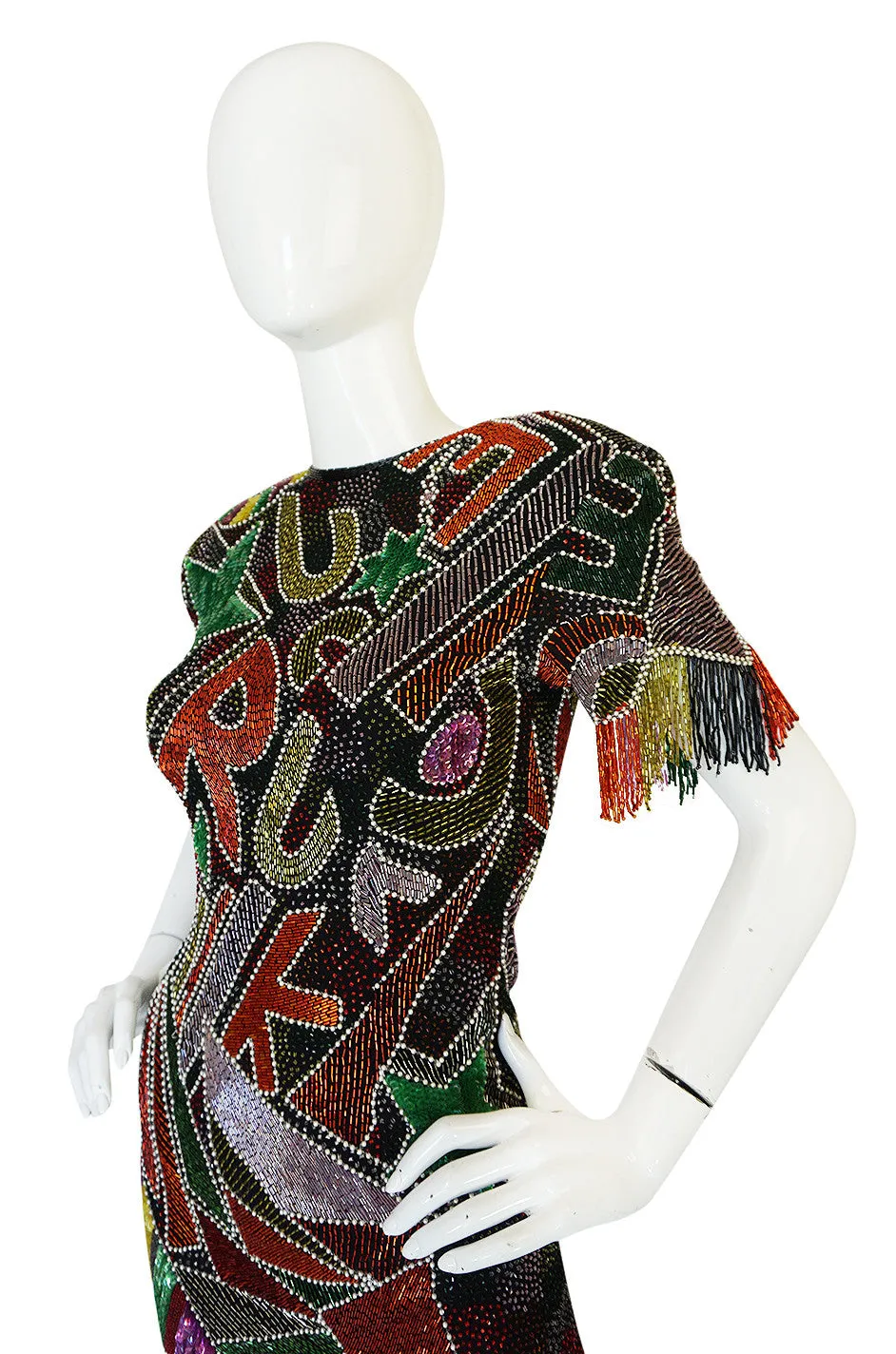 1980s Lillie Rubin Low Back Beaded Fringe Dress