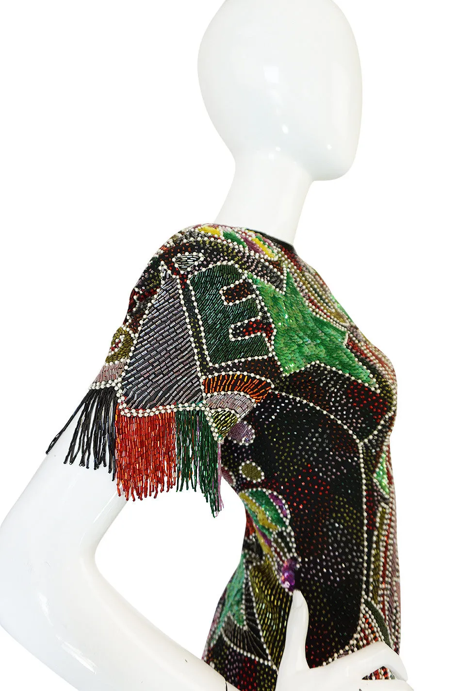 1980s Lillie Rubin Low Back Beaded Fringe Dress